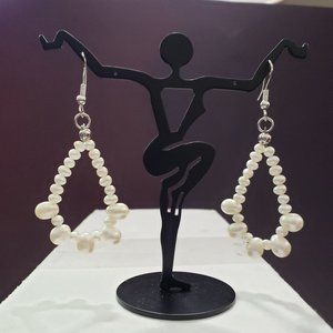 White Freshwater Pearl Tear Drop SS Earrings